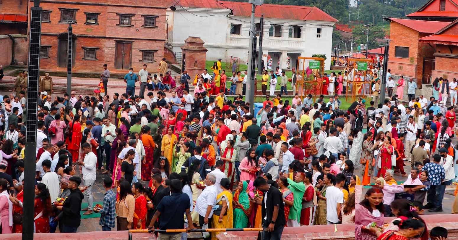 साउने सोमबारको अवसरमा पशुपतिमा भक्तजनको घुइँचो