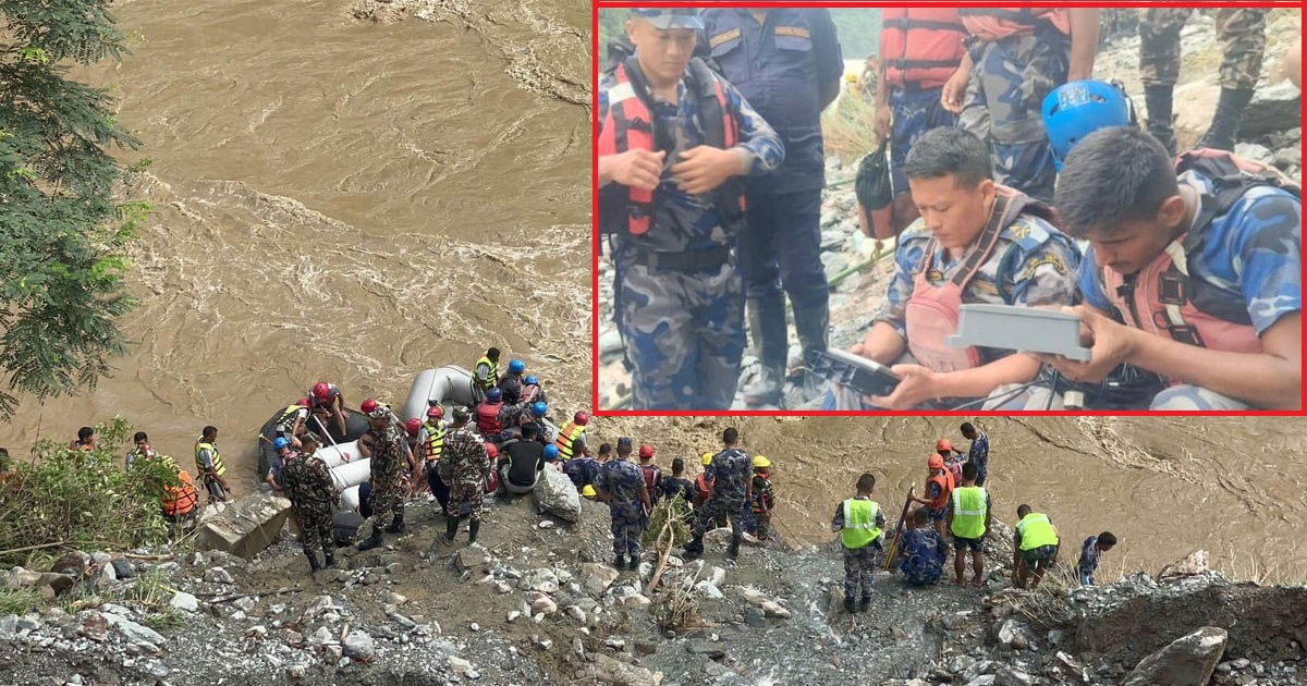 सीमलताल दुर्घटनाः वाटर ड्रोनको प्रयोग गरेर त्रिशुलीमा बेपत्ता बस खोजिँदै