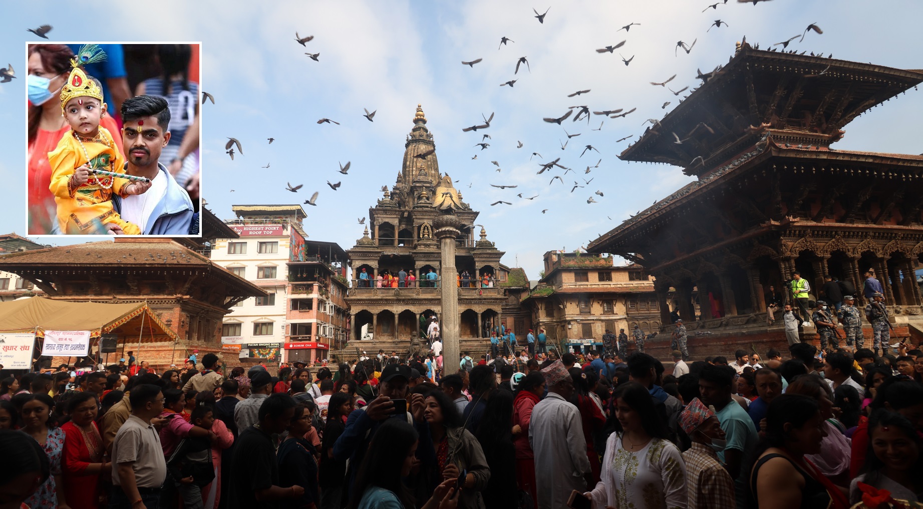 पाटनको कृष्ण मन्दिरमा दर्शनार्थीको घुइँचो (तस्बिरहरू)