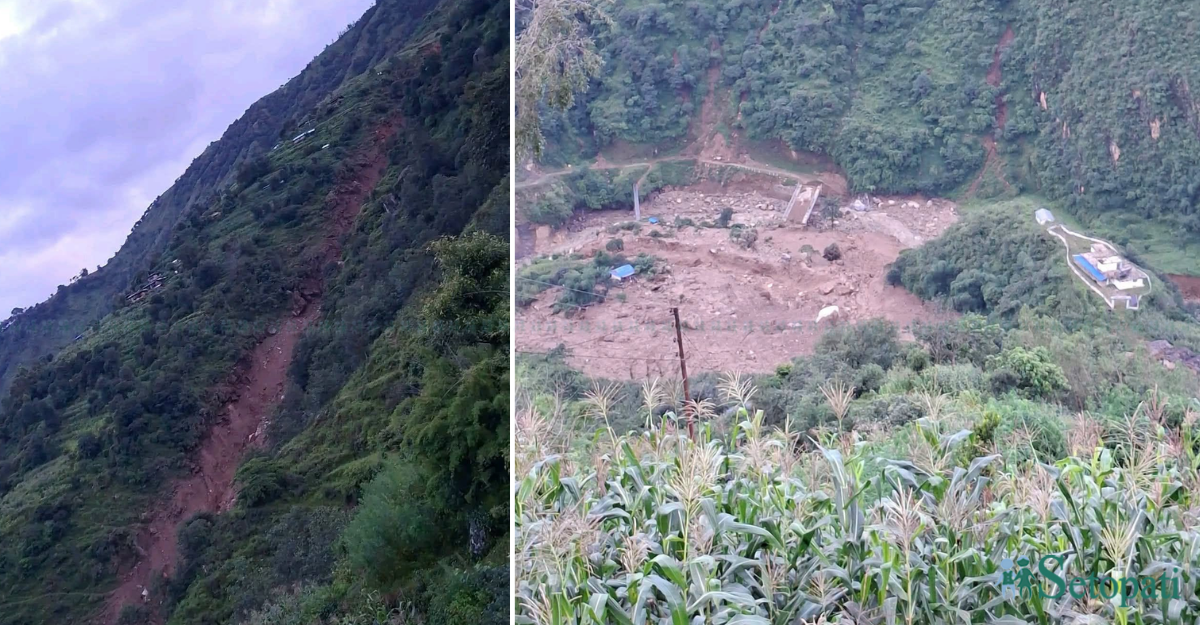 रोल्पाको थवाङमा पहिरोले घरगोठ पुरिँदा दुई जनाको मृत्यु, दुई गम्भीर घाइते